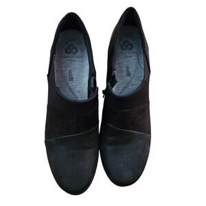 Clarks Cloudsteppers 8.5‎ M Womens Black Nubuck Suede Slip-on Comfort Shoes